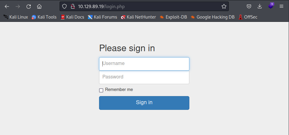 login page